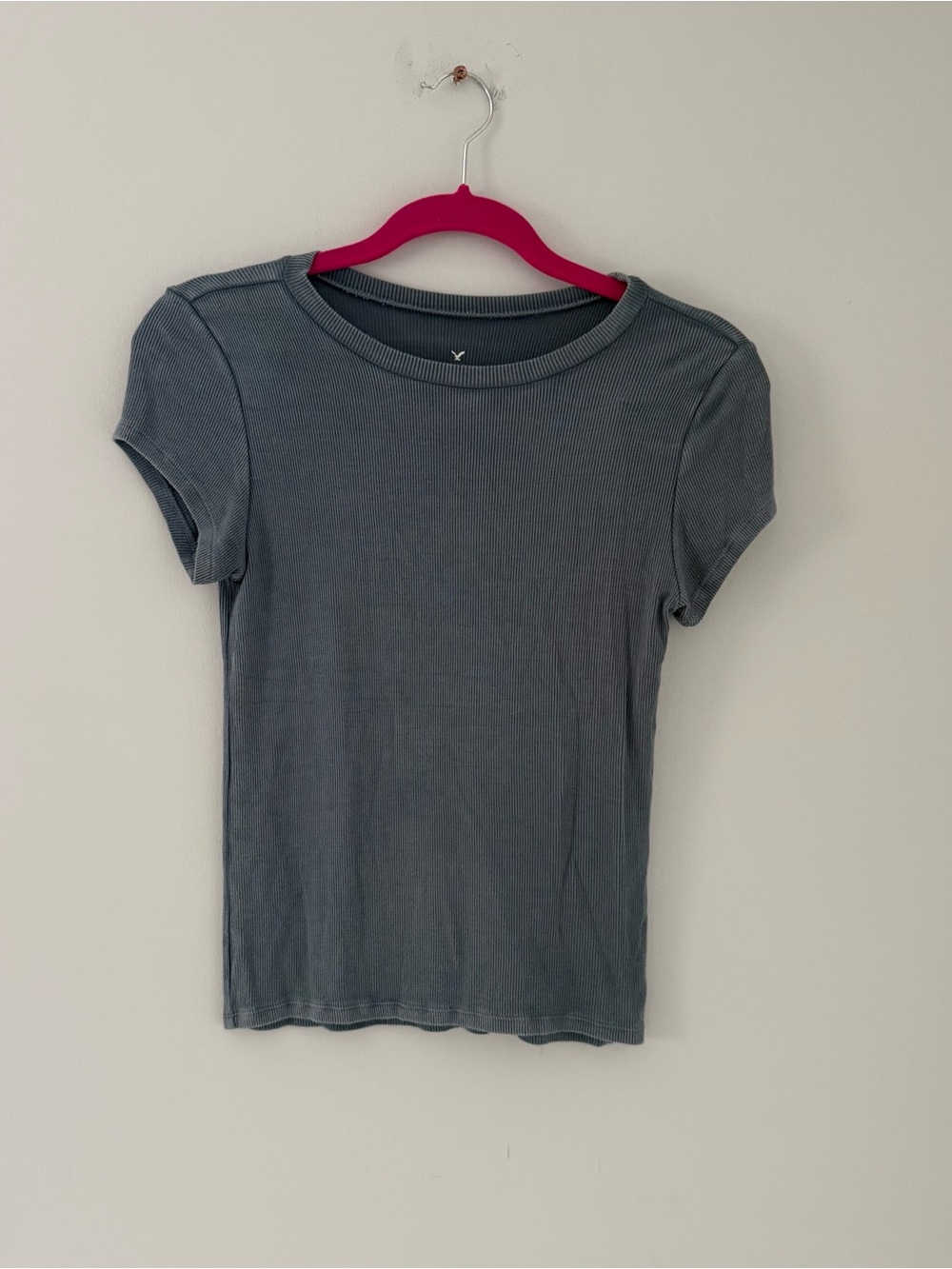 American Eagle Outfitters Ribbed Crewneck Tee - Blue Gray